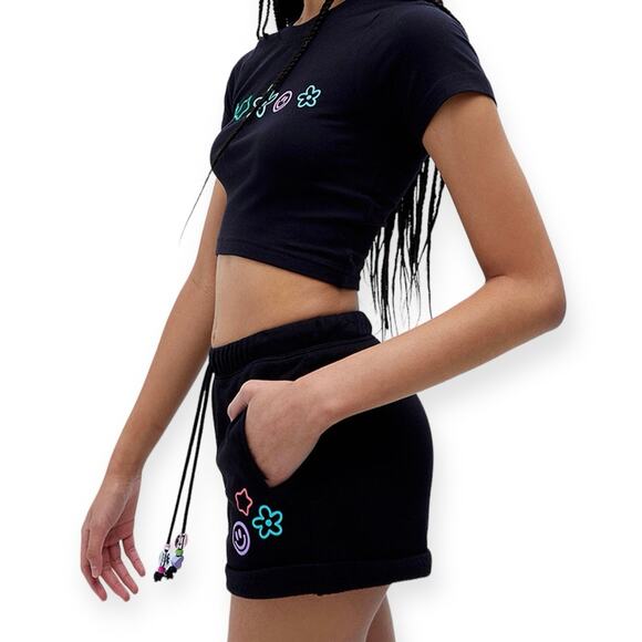 PacSun Black Spectrum PAC Short Y2K Charms Drawstring Lounge Cozycore Size Small - Picture 2 of 8